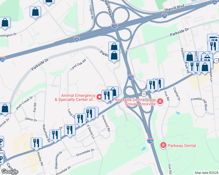 map of restaurants, bars, coffee shops, grocery stores, and more near 120 Cogdill Road in Knoxville