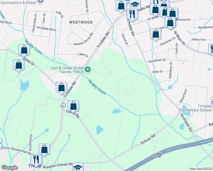 map of restaurants, bars, coffee shops, grocery stores, and more near 678 English Farm Road in Trinity