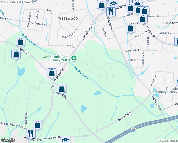 map of restaurants, bars, coffee shops, grocery stores, and more near 678 English Farm Road in Trinity