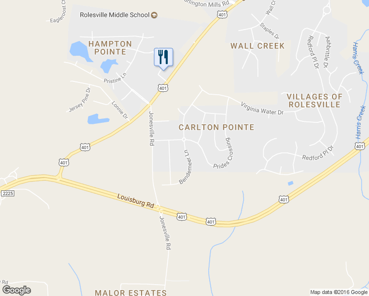 map of restaurants, bars, coffee shops, grocery stores, and more near 443 Bendemeer Lane in Rolesville