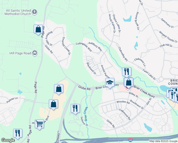 map of restaurants, bars, coffee shops, grocery stores, and more near 9912 Grettle Court in Raleigh