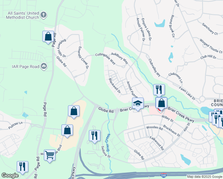 map of restaurants, bars, coffee shops, grocery stores, and more near 9912 Grettle Court in Raleigh