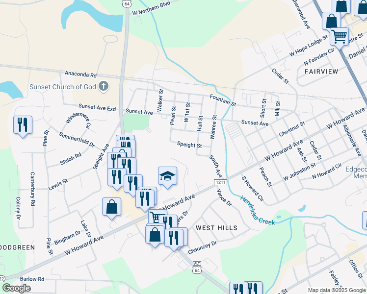 map of restaurants, bars, coffee shops, grocery stores, and more near 1009 Speight Street in Tarboro