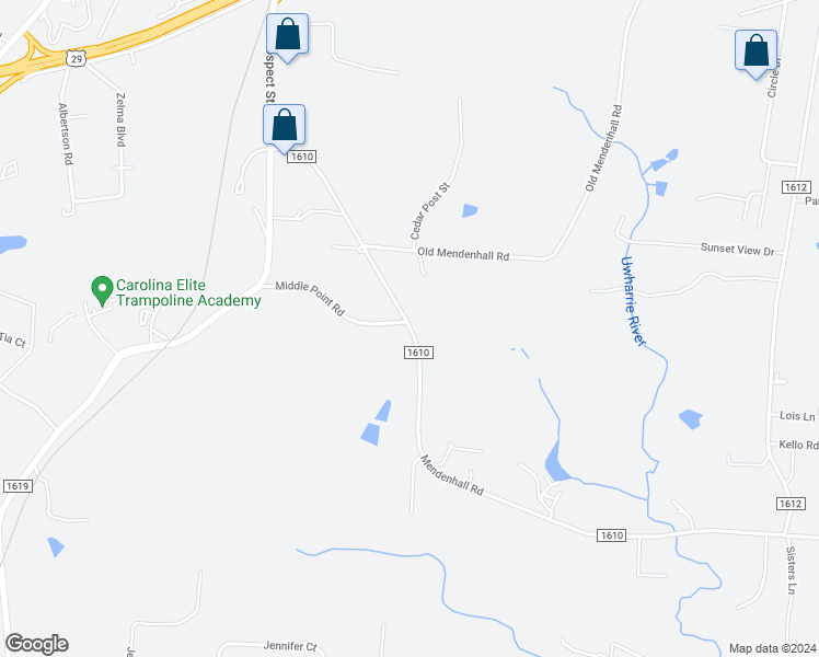 map of restaurants, bars, coffee shops, grocery stores, and more near 6799 Mendenhall Road in High Point