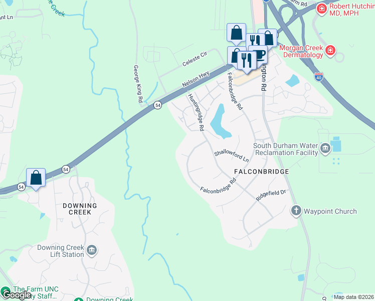 map of restaurants, bars, coffee shops, grocery stores, and more near 6914 Falconbridge Road in Chapel Hill