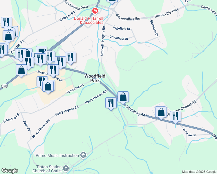 map of restaurants, bars, coffee shops, grocery stores, and more near 7900 Chapman Highway in Knoxville