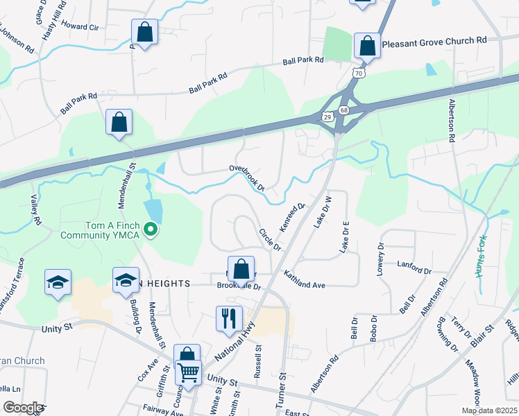 map of restaurants, bars, coffee shops, grocery stores, and more near 153 Circle Drive in Thomasville