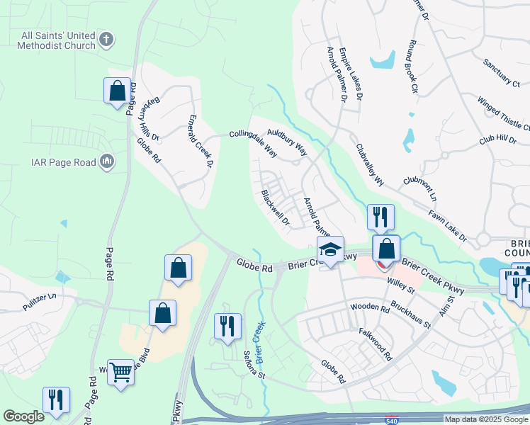 map of restaurants, bars, coffee shops, grocery stores, and more near 9912 Layla Avenue in Raleigh