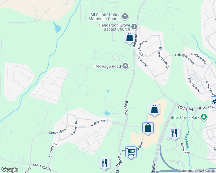 map of restaurants, bars, coffee shops, grocery stores, and more near 3204 Page Road in Morrisville