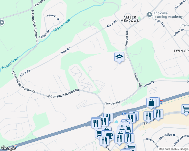 map of restaurants, bars, coffee shops, grocery stores, and more near 1134 Scenic Loop Way in Knoxville