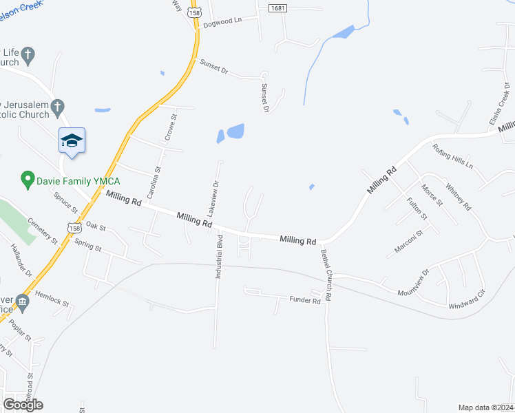 map of restaurants, bars, coffee shops, grocery stores, and more near 709 Northridge Court in Mocksville