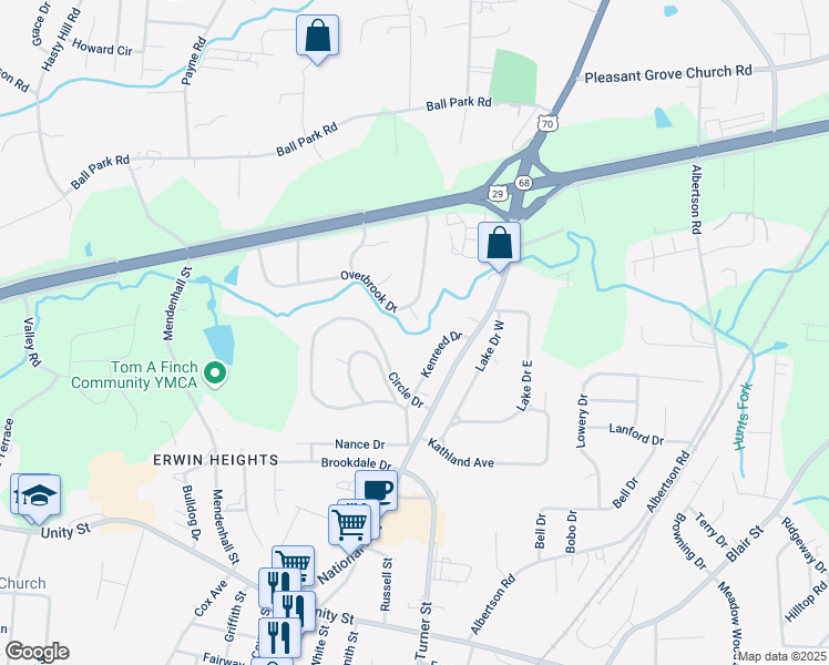 map of restaurants, bars, coffee shops, grocery stores, and more near 914 Overbrook Drive in Thomasville