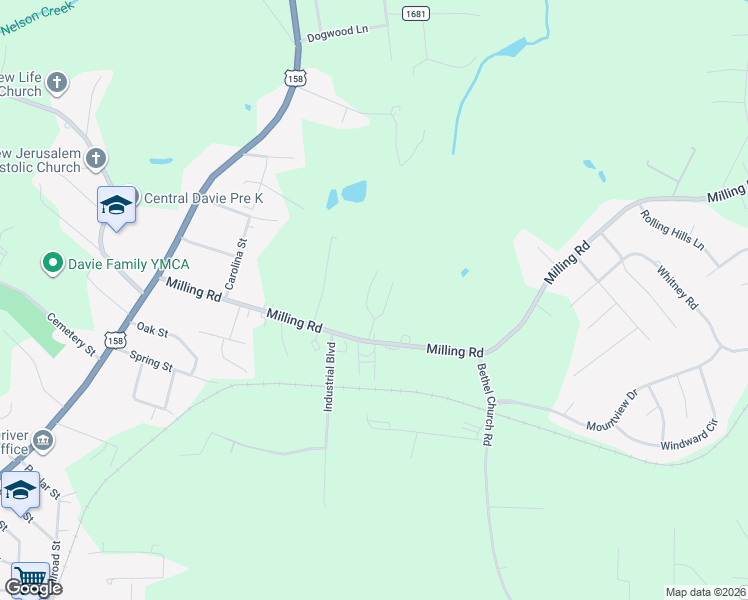 map of restaurants, bars, coffee shops, grocery stores, and more near 800 Northridge Court in Mocksville