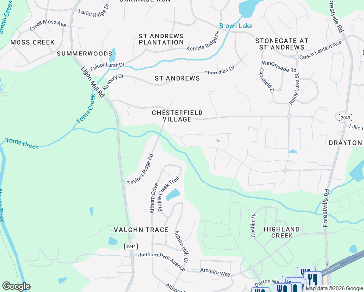 map of restaurants, bars, coffee shops, grocery stores, and more near 3204 Douglas Fir Rd in Wake Forest