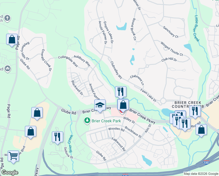 map of restaurants, bars, coffee shops, grocery stores, and more near 9509 Brookchase Drive in Raleigh