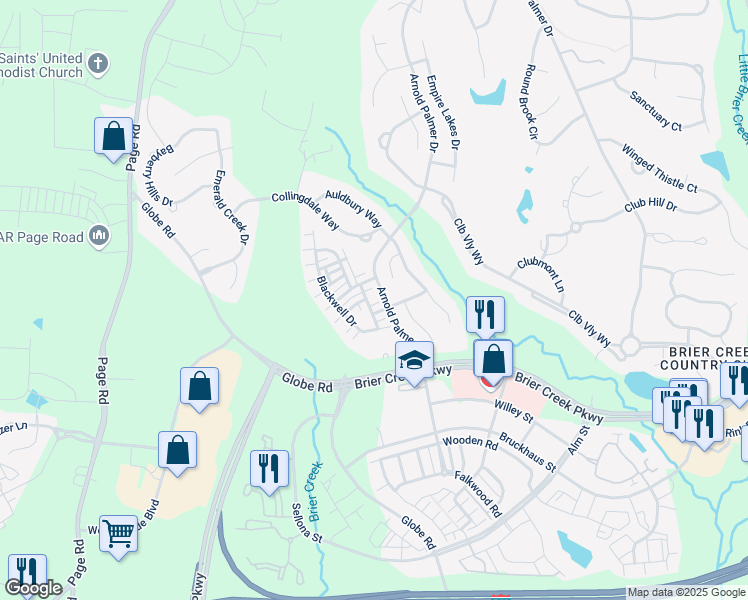 map of restaurants, bars, coffee shops, grocery stores, and more near 9708 Jordy Drive in Raleigh