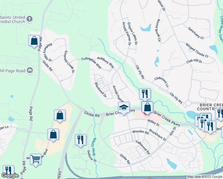 map of restaurants, bars, coffee shops, grocery stores, and more near 9708 Jordy Drive in Raleigh