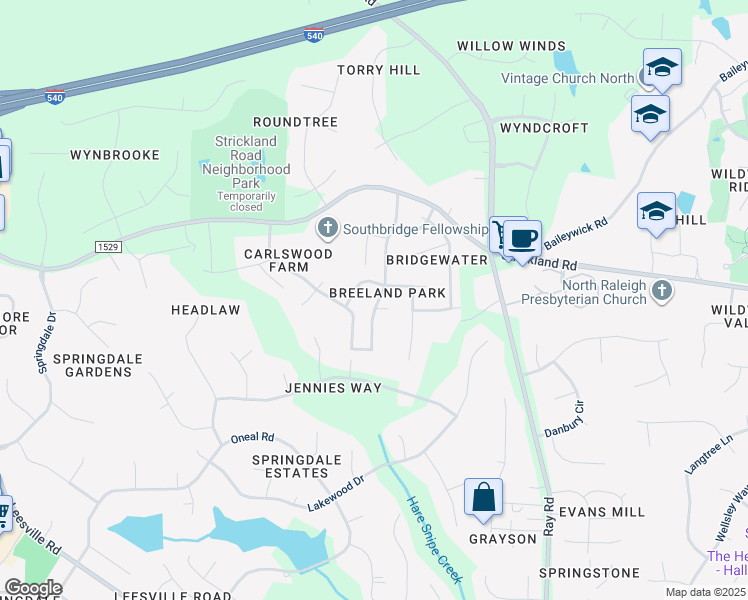 map of restaurants, bars, coffee shops, grocery stores, and more near in Raleigh