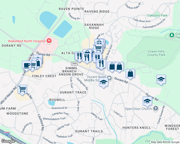 map of restaurants, bars, coffee shops, grocery stores, and more near in Raleigh