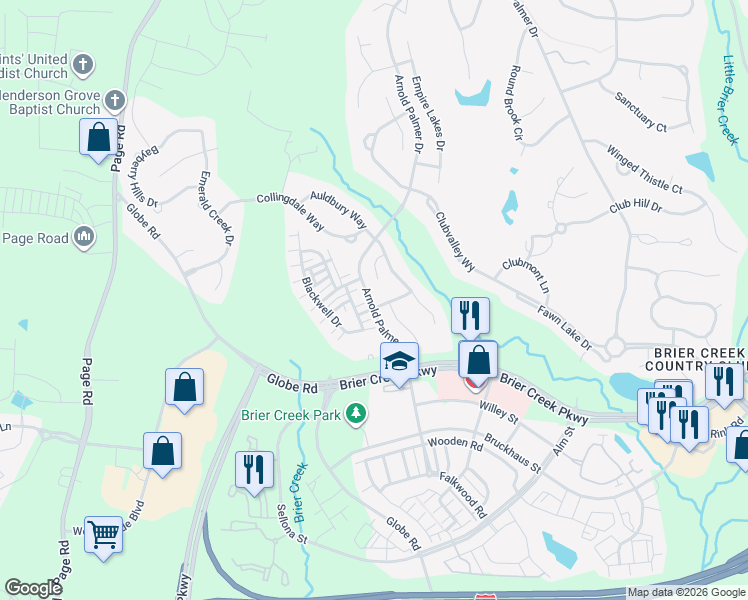 map of restaurants, bars, coffee shops, grocery stores, and more near 9434 Foxgrove Court in Raleigh