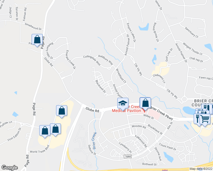 map of restaurants, bars, coffee shops, grocery stores, and more near 9808 Grettle Court in Raleigh