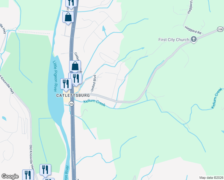 map of restaurants, bars, coffee shops, grocery stores, and more near 1431 Emily Drive in Sevierville