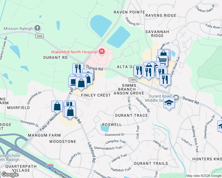 map of restaurants, bars, coffee shops, grocery stores, and more near 9512 Candor Oaks Drive in Raleigh