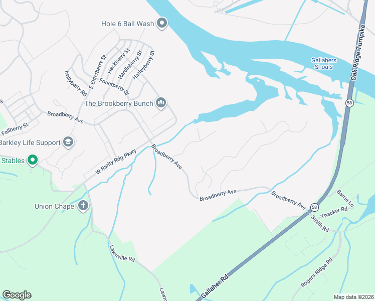 map of restaurants, bars, coffee shops, grocery stores, and more near 107 North Richberry Street in Oak Ridge