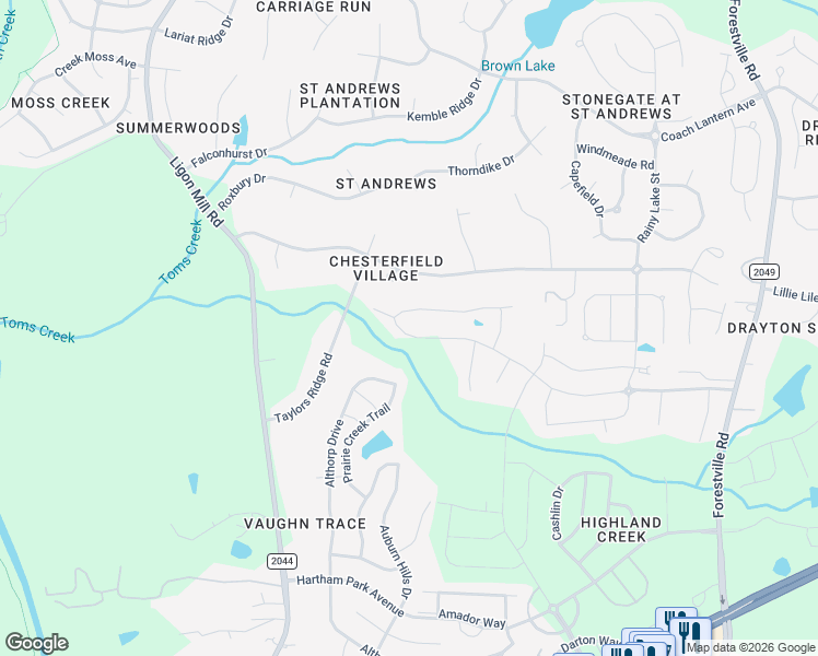 map of restaurants, bars, coffee shops, grocery stores, and more near 3204 Douglas Fir Rd in Wake Forest