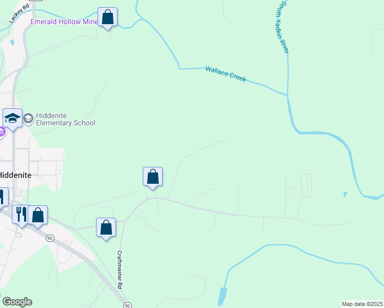 map of restaurants, bars, coffee shops, grocery stores, and more near Riverside Farm Lane in Alexander County