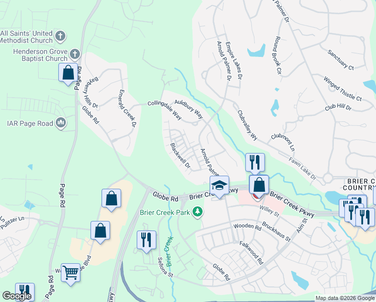 map of restaurants, bars, coffee shops, grocery stores, and more near 9807 Layla Avenue in Raleigh