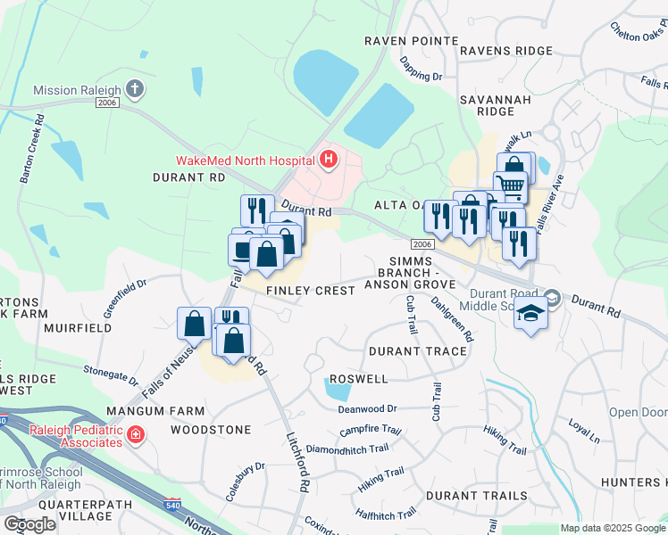 map of restaurants, bars, coffee shops, grocery stores, and more near 9509 Candor Oaks Drive in Raleigh
