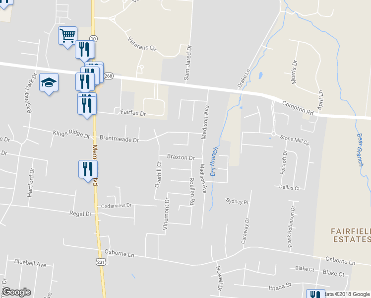 map of restaurants, bars, coffee shops, grocery stores, and more near 314 Brewster Court in Murfreesboro