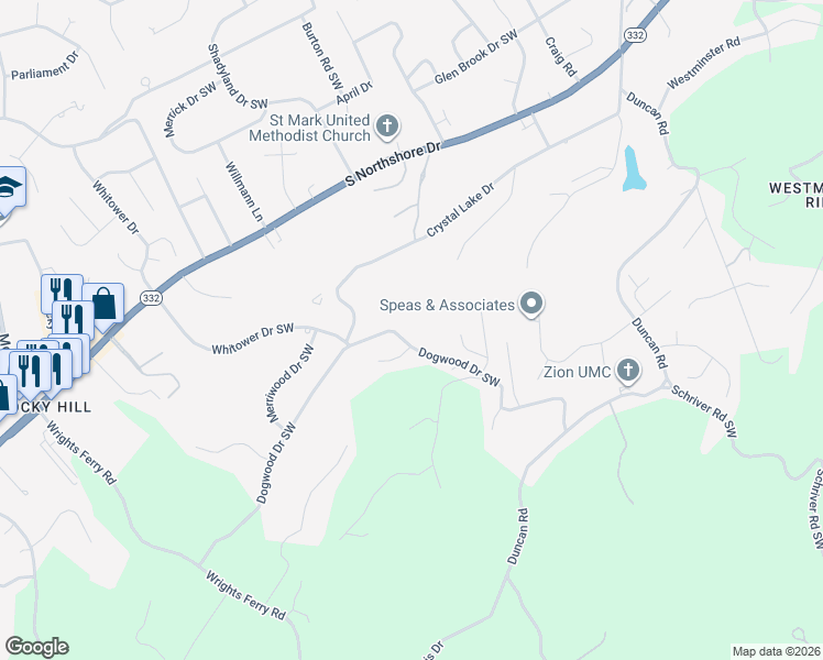 map of restaurants, bars, coffee shops, grocery stores, and more near 7129 Dogwood Drive in Knoxville