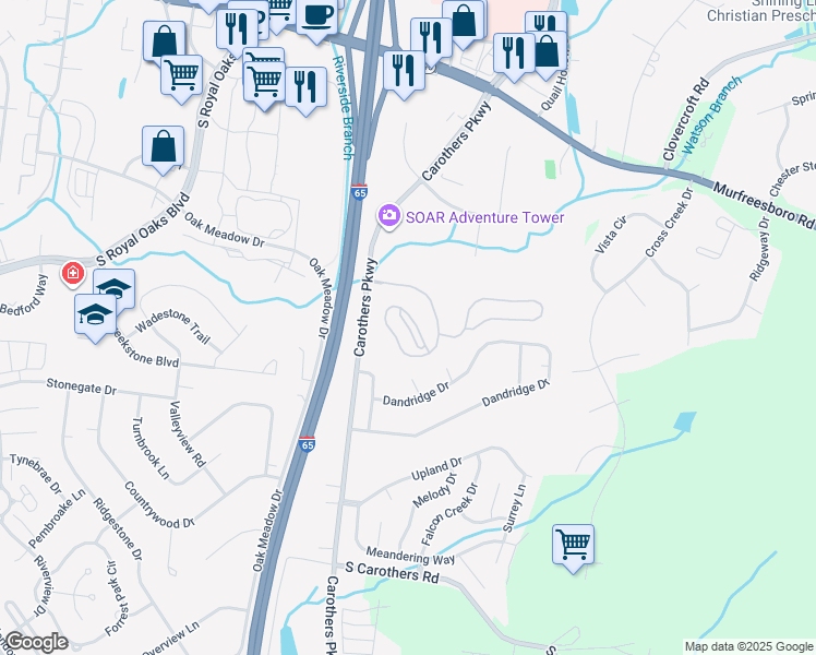 map of restaurants, bars, coffee shops, grocery stores, and more near 5207 Monte Bella Place in Franklin
