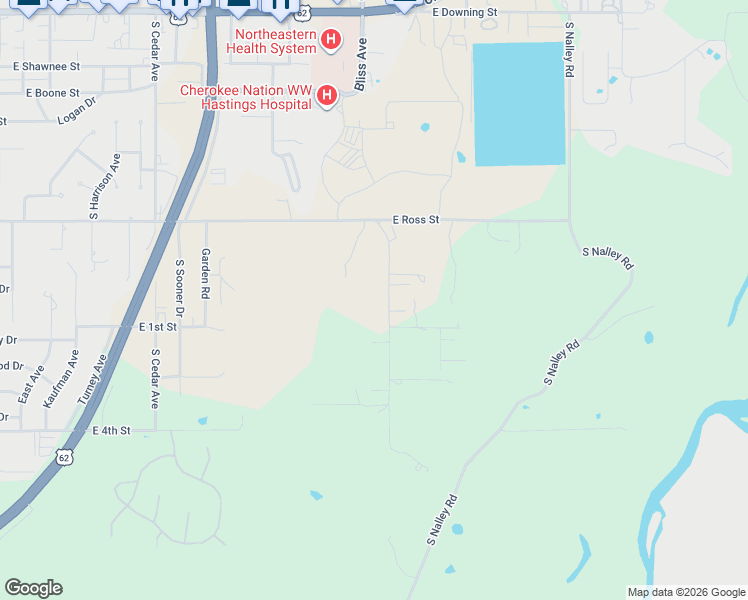 map of restaurants, bars, coffee shops, grocery stores, and more near 18679 South 525 Road in Tahlequah