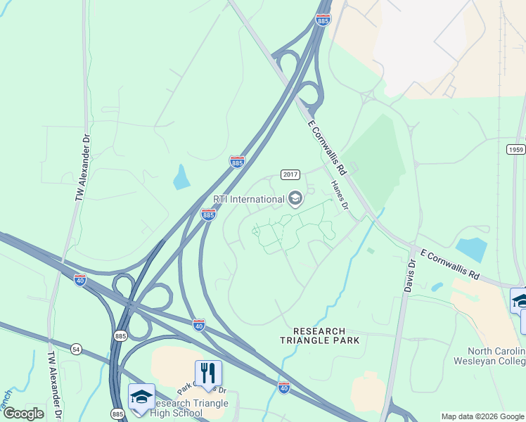 map of restaurants, bars, coffee shops, grocery stores, and more near 159 West Institute Drive in Morrisville