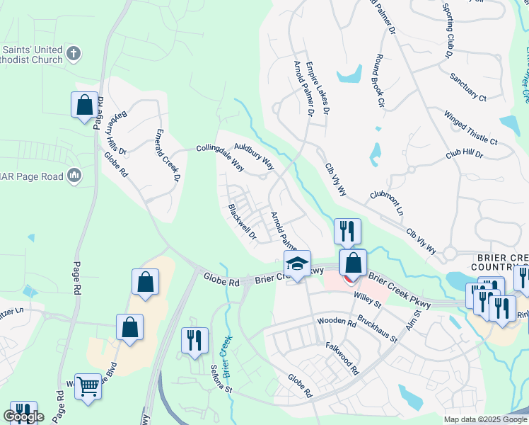 map of restaurants, bars, coffee shops, grocery stores, and more near 9801 Layla Avenue in Raleigh