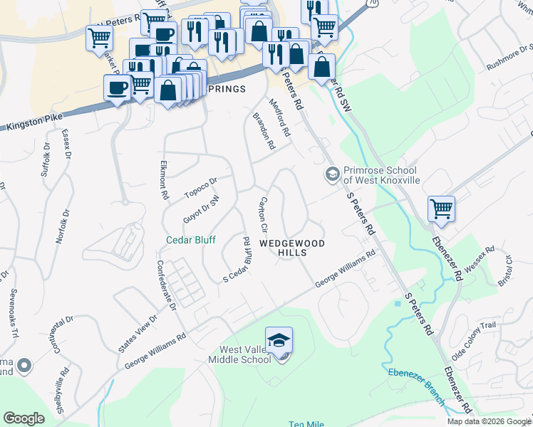 map of restaurants, bars, coffee shops, grocery stores, and more near 9116 Carlton Cir in Knoxville