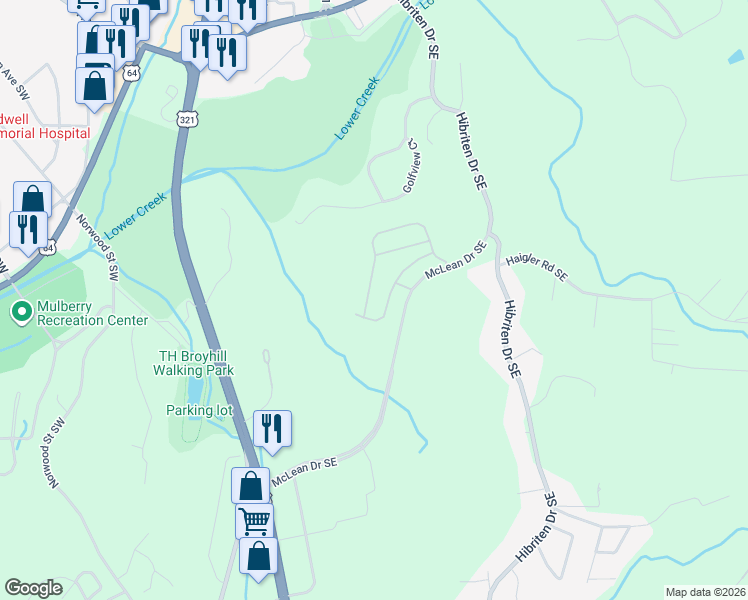 map of restaurants, bars, coffee shops, grocery stores, and more near 755 Chatsworth Circle in Lenoir