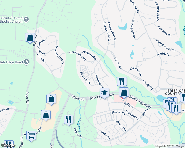 map of restaurants, bars, coffee shops, grocery stores, and more near 9801 Layla Avenue in Raleigh