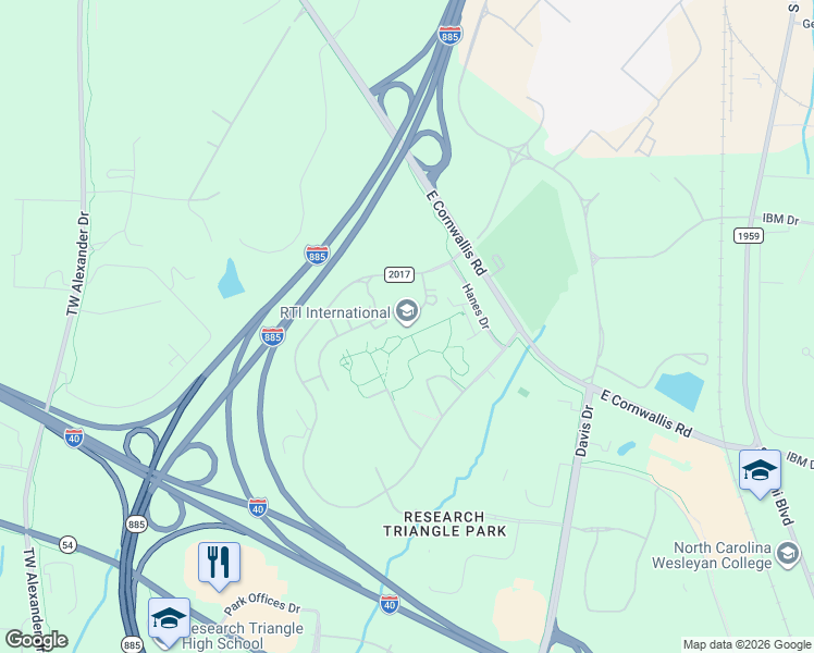 map of restaurants, bars, coffee shops, grocery stores, and more near 159 West Institute Drive in Morrisville