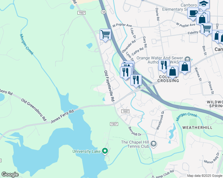 map of restaurants, bars, coffee shops, grocery stores, and more near in Carrboro