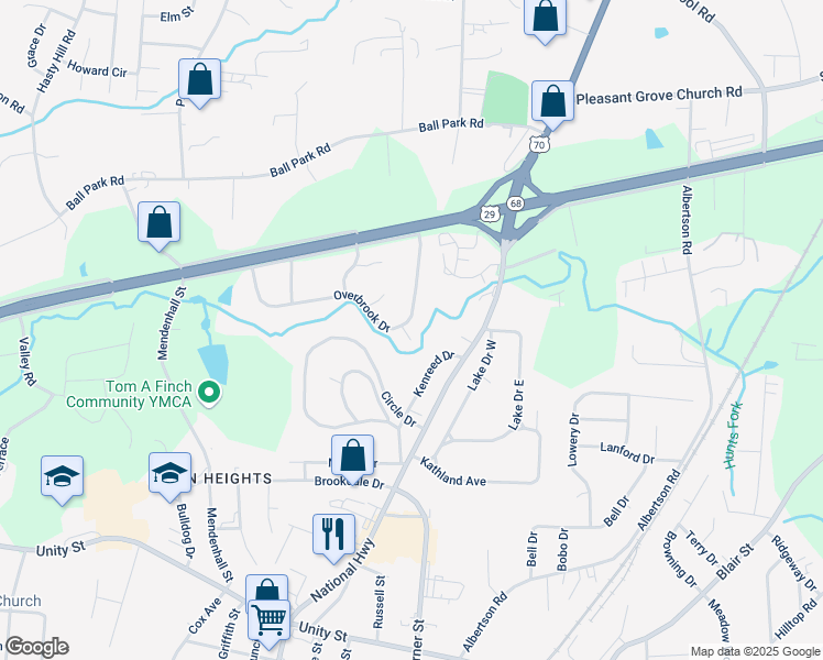 map of restaurants, bars, coffee shops, grocery stores, and more near 914 Overbrook Drive in Thomasville