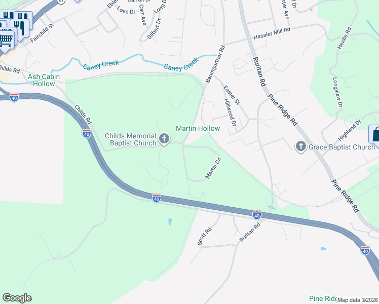 map of restaurants, bars, coffee shops, grocery stores, and more near 110 Martin Circle in Harriman