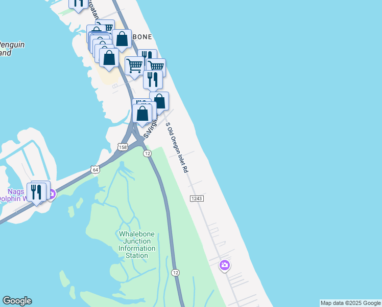 map of restaurants, bars, coffee shops, grocery stores, and more near 8103 South Old Oregon Inlet Road in Nags Head
