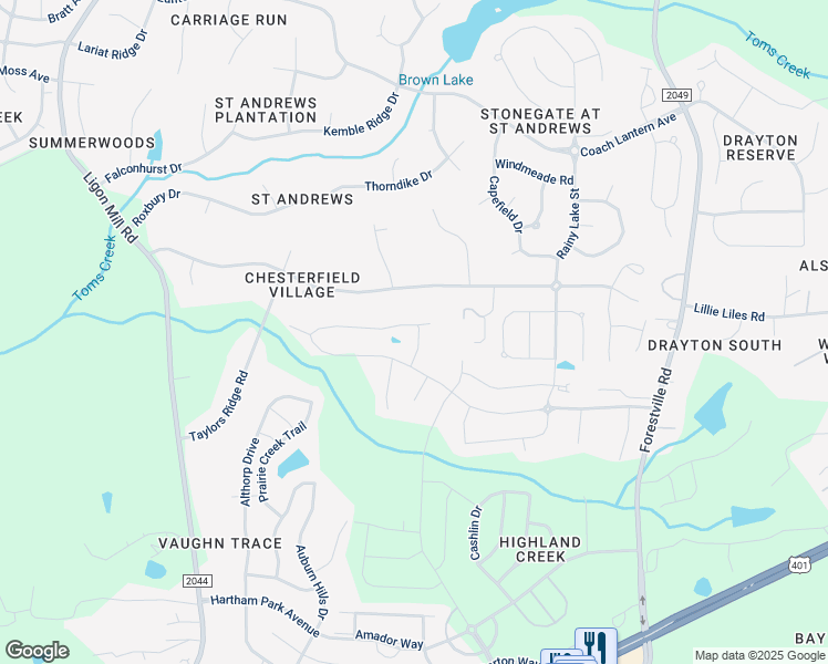 map of restaurants, bars, coffee shops, grocery stores, and more near 3294 Douglas Fir Rd in Wake Forest