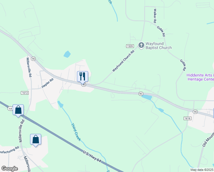 map of restaurants, bars, coffee shops, grocery stores, and more near 134 Wayfound Church Road in Hiddenite