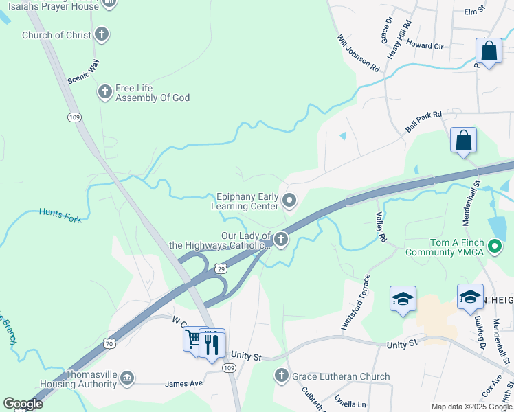 map of restaurants, bars, coffee shops, grocery stores, and more near 1013 Ball Park Road in Thomasville