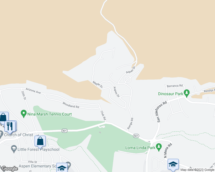 map of restaurants, bars, coffee shops, grocery stores, and more near 228 Maple Drive in Los Alamos